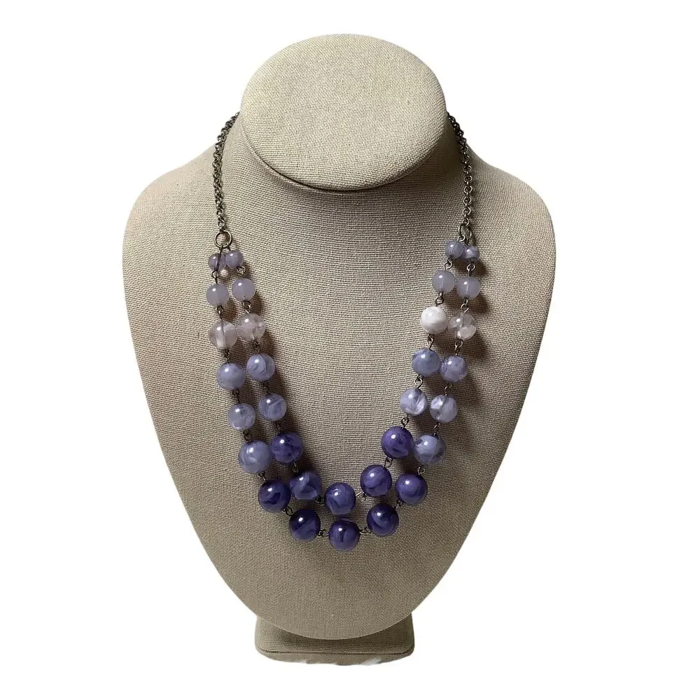 New York & Co NY Purple Double Strand Chunky Beaded Statement Necklace F18-50